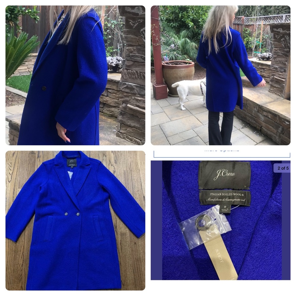 JCREW NWT ROYAL BLUE WOMEN COAT ITALIAN SIZE 8.